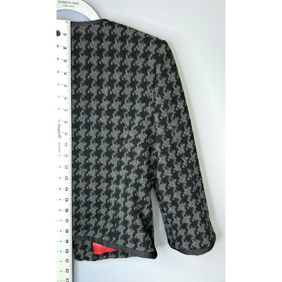 Mossimo Tweed Jacket Womens M Houndstooth Collarless Black Grey Twee 3/4 Sleeve - Picture 6 of 13